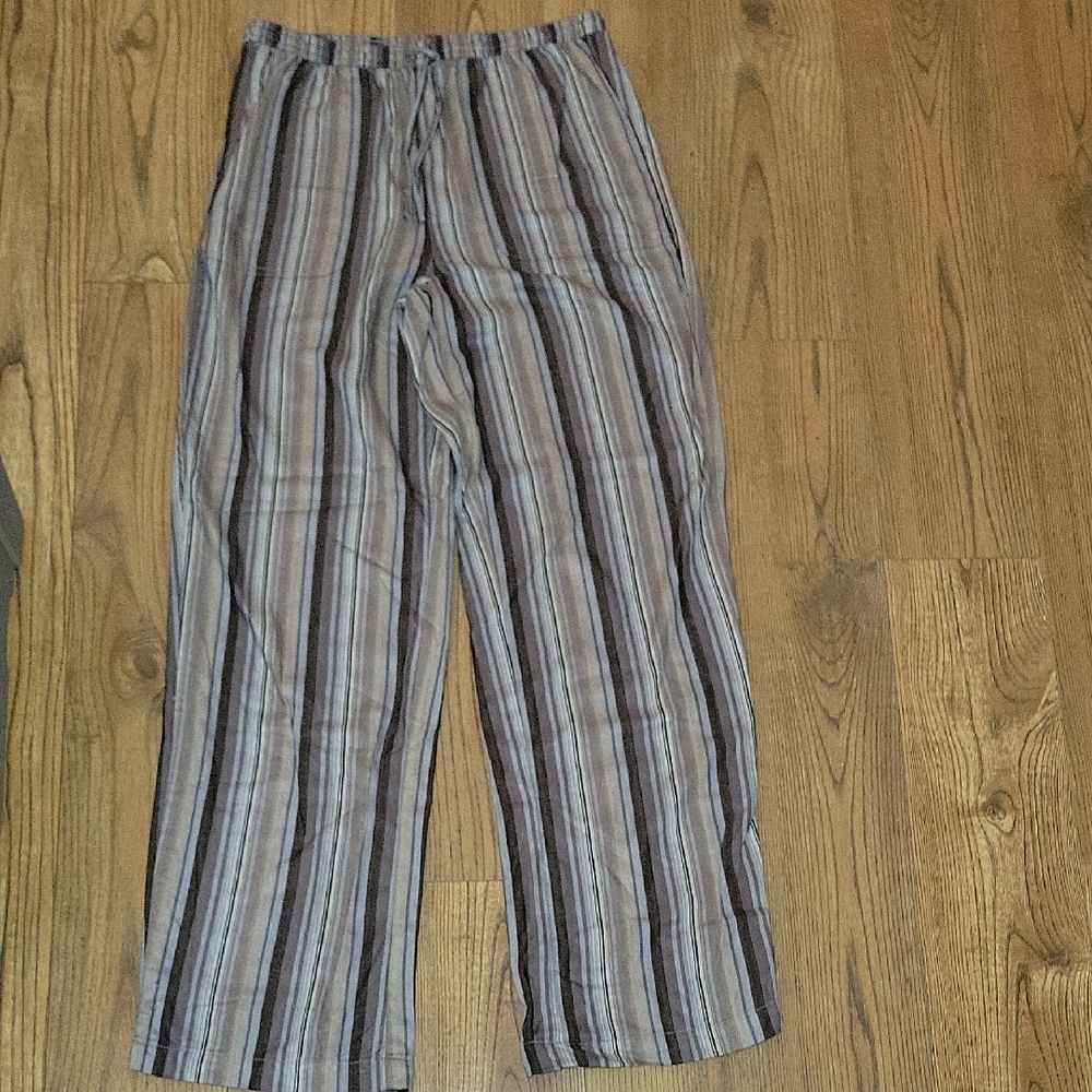 Jaclyn Smith Women's Striped Straight Leg Pants - Gray and Brown